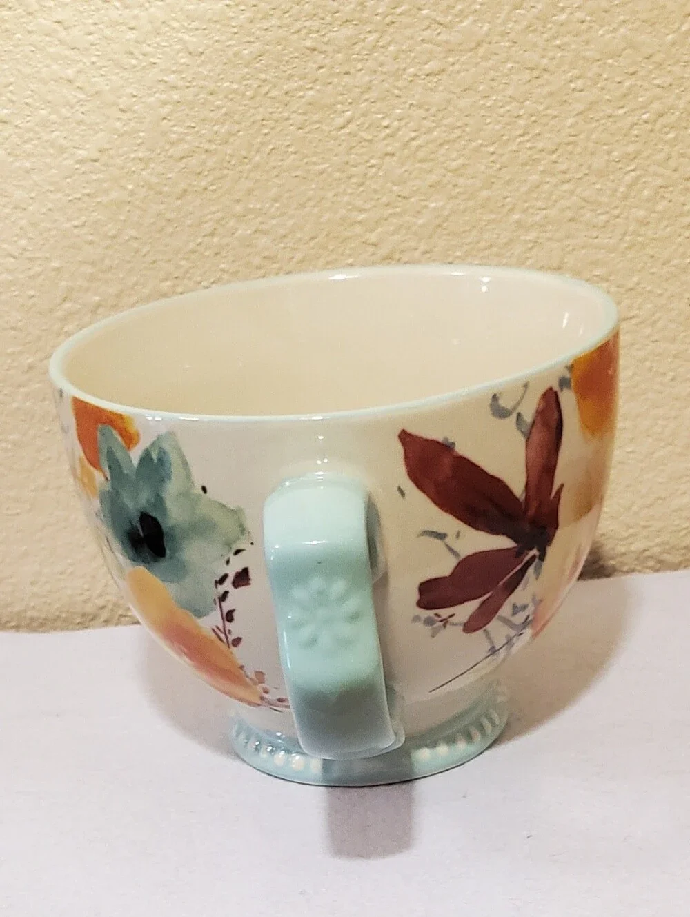 The Pioneer Woman Floral Ceramic - Cup-Soup-Mug Aqua Handle 27oz.